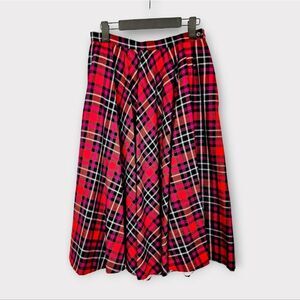 Vintage Lord & Taylor Plaid 100% Wool A-Line High Waisted Pleated Midi Skirt 10